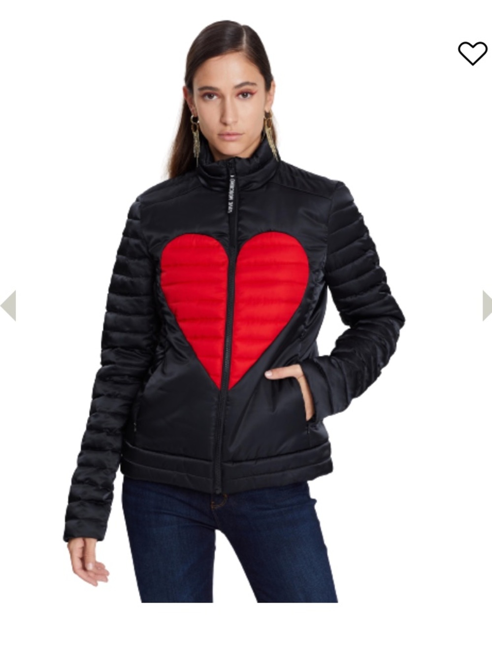 Love Moschino Black Puffer Jacket with Red Heart Panel